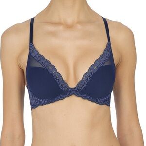 NATORI Navy Feathers Contour Plunge Bra Size 36DDD NEW